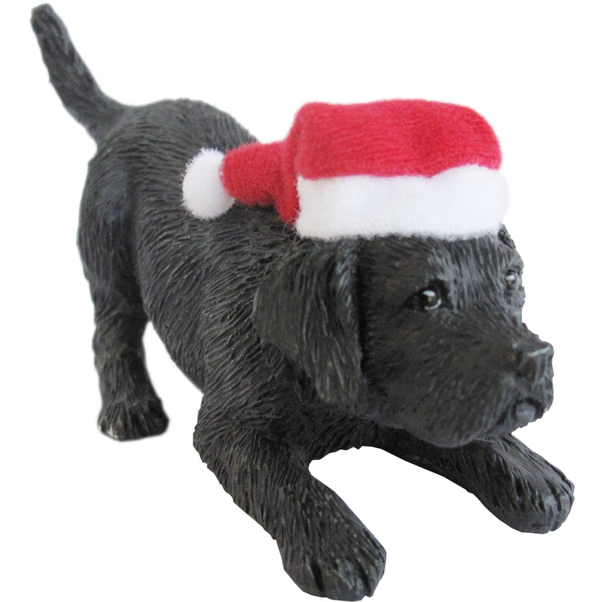 Sandicast Dog Ornament - Labrador Retriever w/Santa Hat, Black