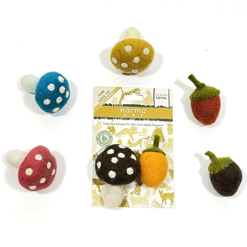 Karma Cat Mushroom & Acorn Wool Cat Toy 2-Pack