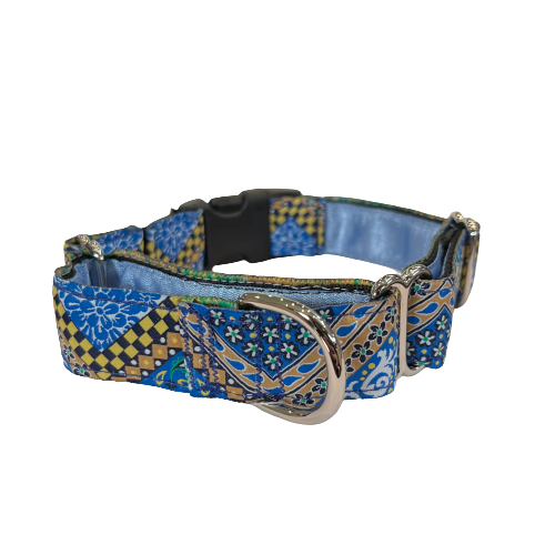 Mackenzie MARTINGALE Collar w/Buckle Blue Bandana & Paisley