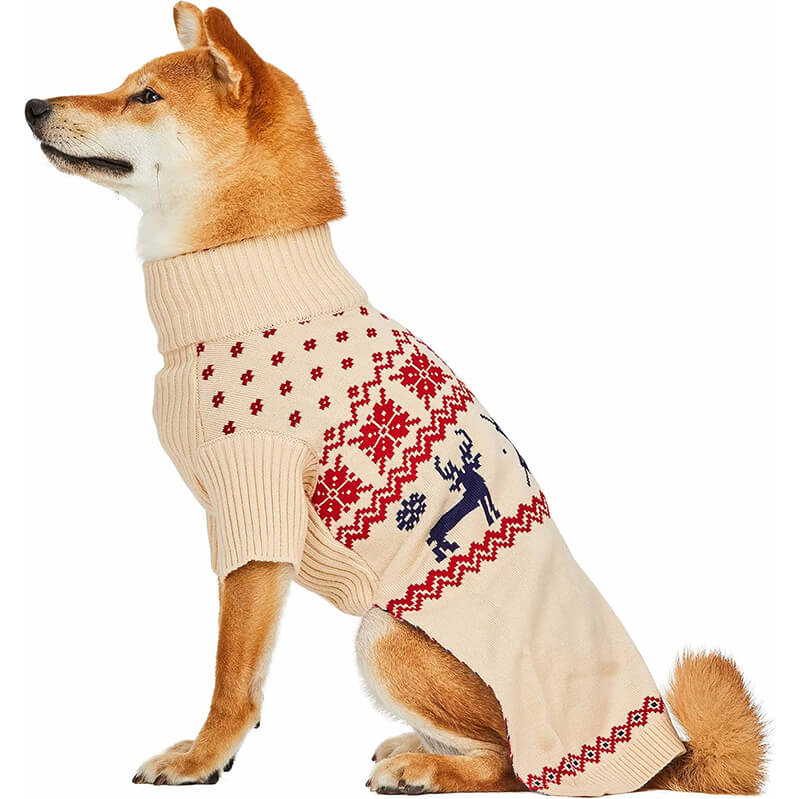 Blueberry Pet Dog Sweater Light Beige Reindeer