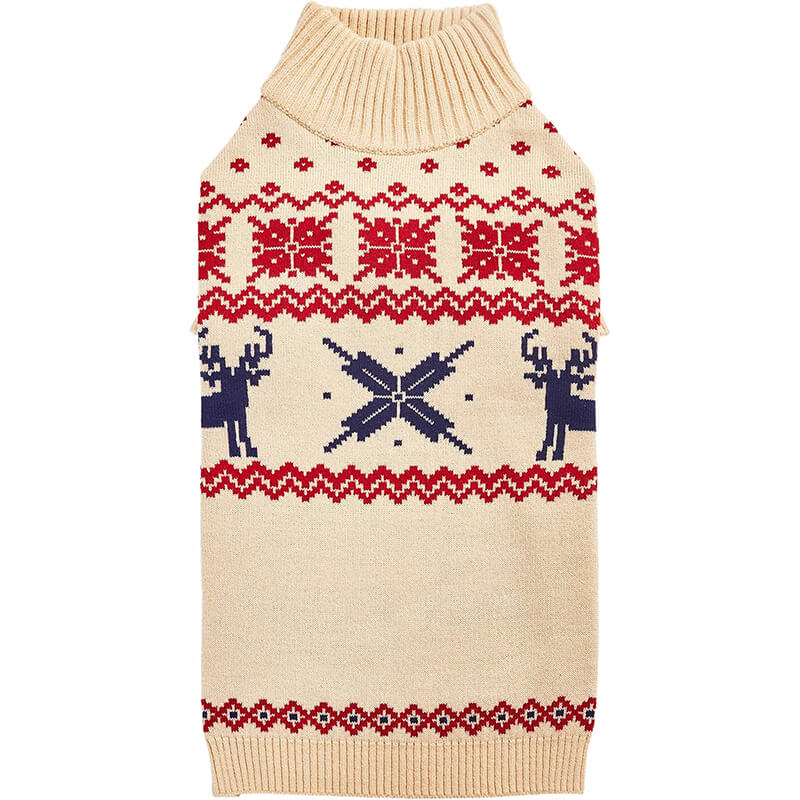 Blueberry Pet Dog Sweater Light Beige Reindeer