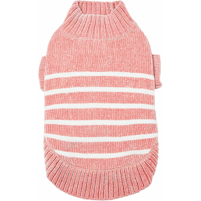 Blueberry Pet Soft Chenille Striped Sweater Dusty Rose