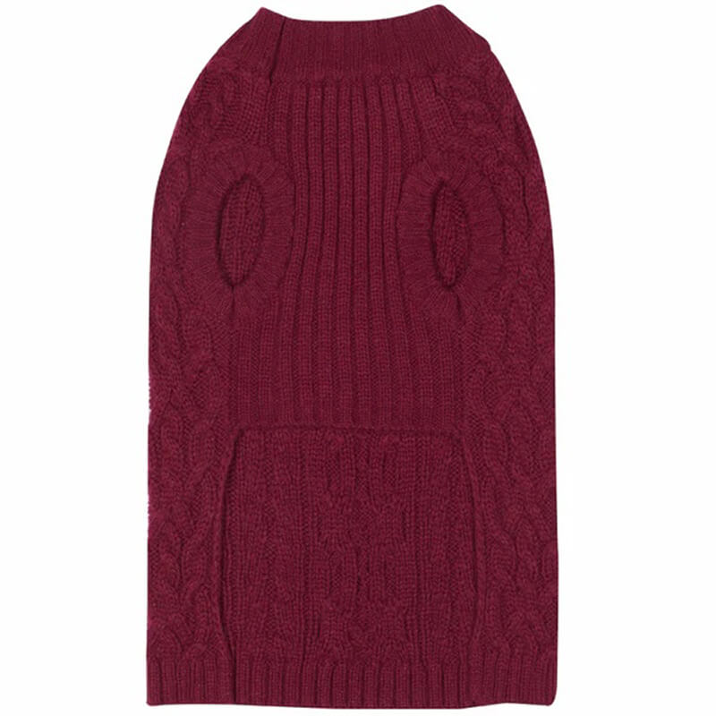 Blueberry Pet Wool Cable Knit Sweater Burgundy