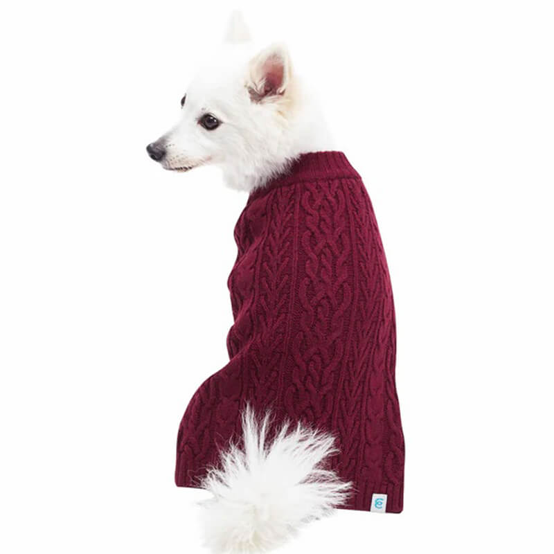 Blueberry Pet Wool Cable Knit Sweater Burgundy