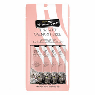 Fussie Cat Lickable Treat Kitten Tuna & Salmon in Goat Milk Puree 4-Pack