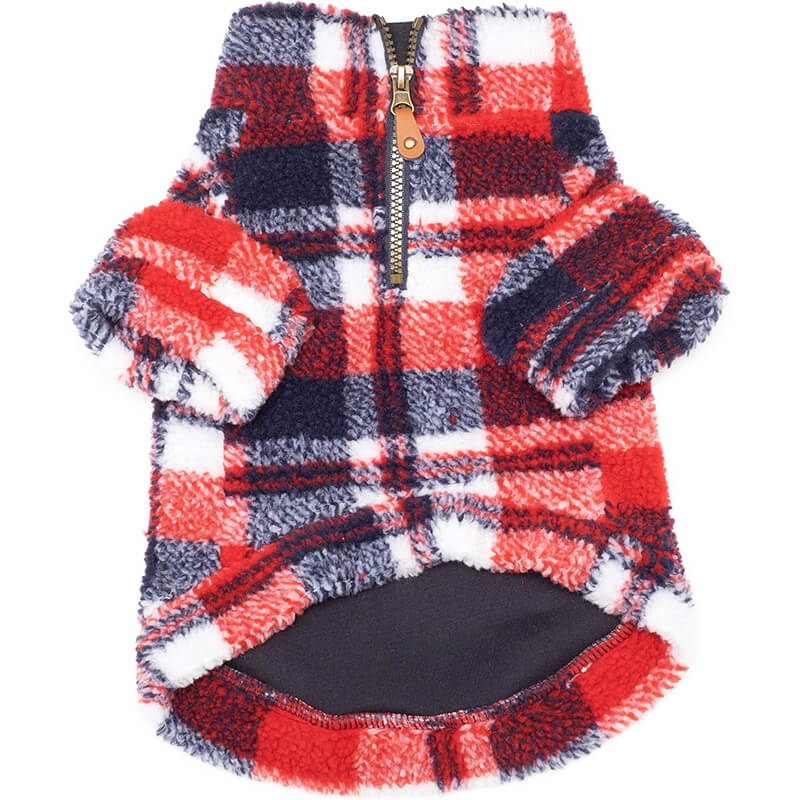 The Worthy Dog Quarter Zip Pullover Sherpa Red/Navy Plaid