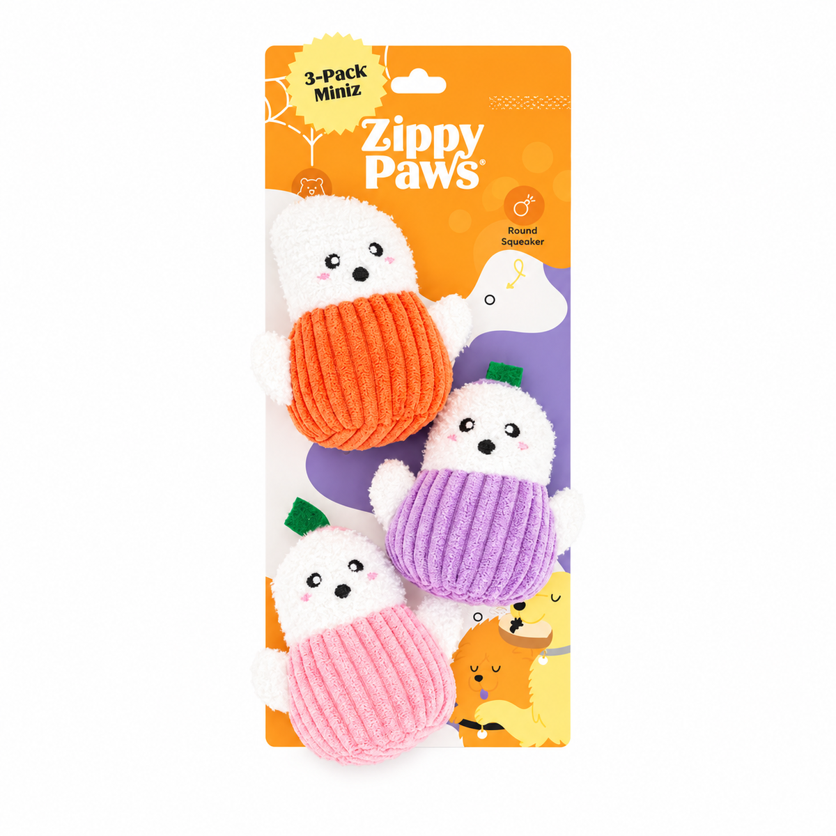 Zippy Paws Halloween Miniz Pumpkin Ghosts 3-Pack
