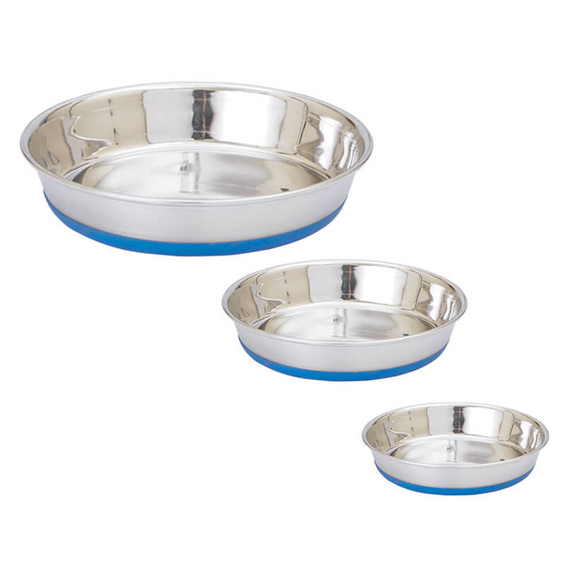 Indipets Shallow Stainless Steal Pet Dish with Rubber Base