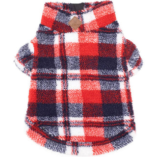 The Worthy Dog Quarter Zip Pullover Sherpa Red/Navy Plaid