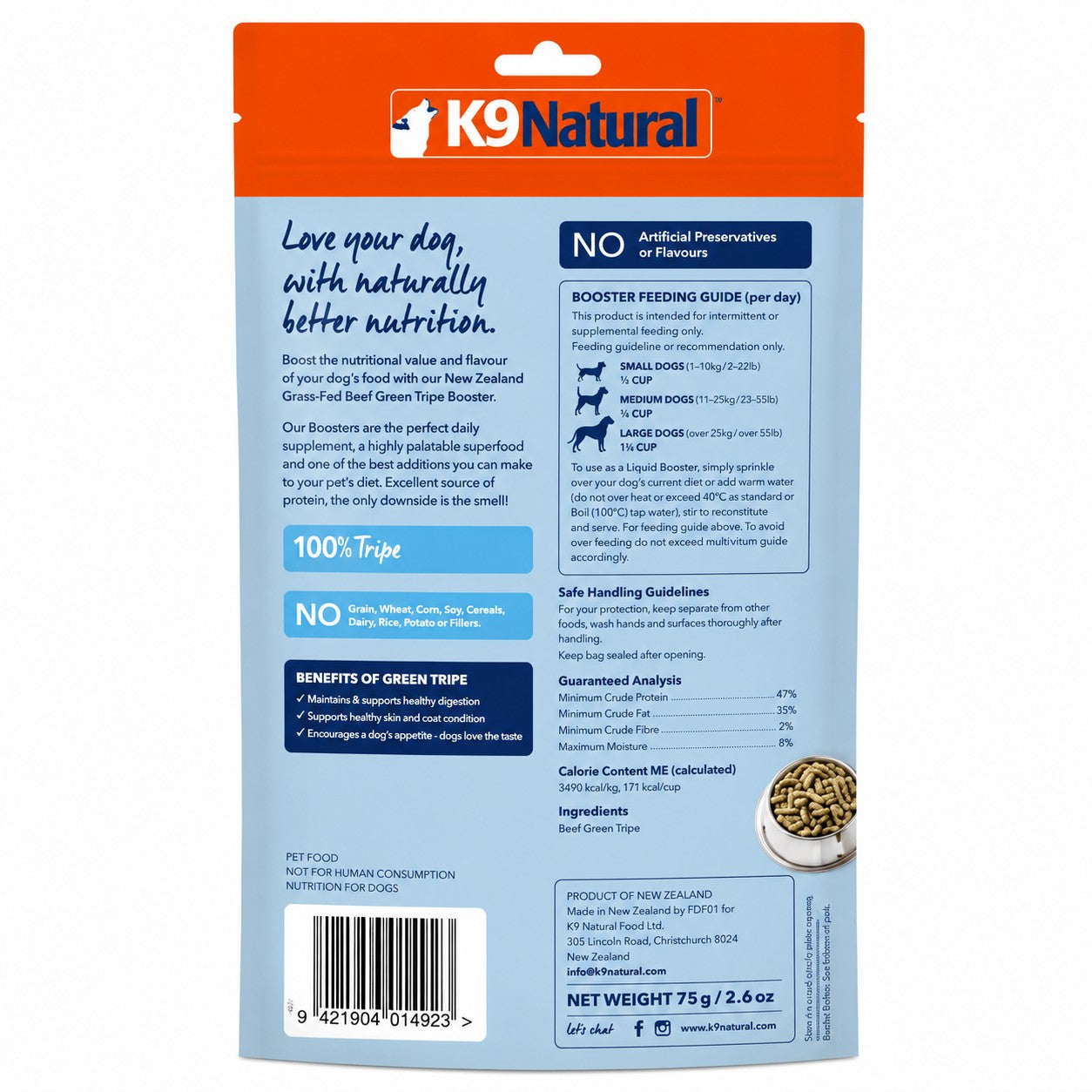 K9 Natural Beef Green Tripe Freeze-Dried Booster for Dogs