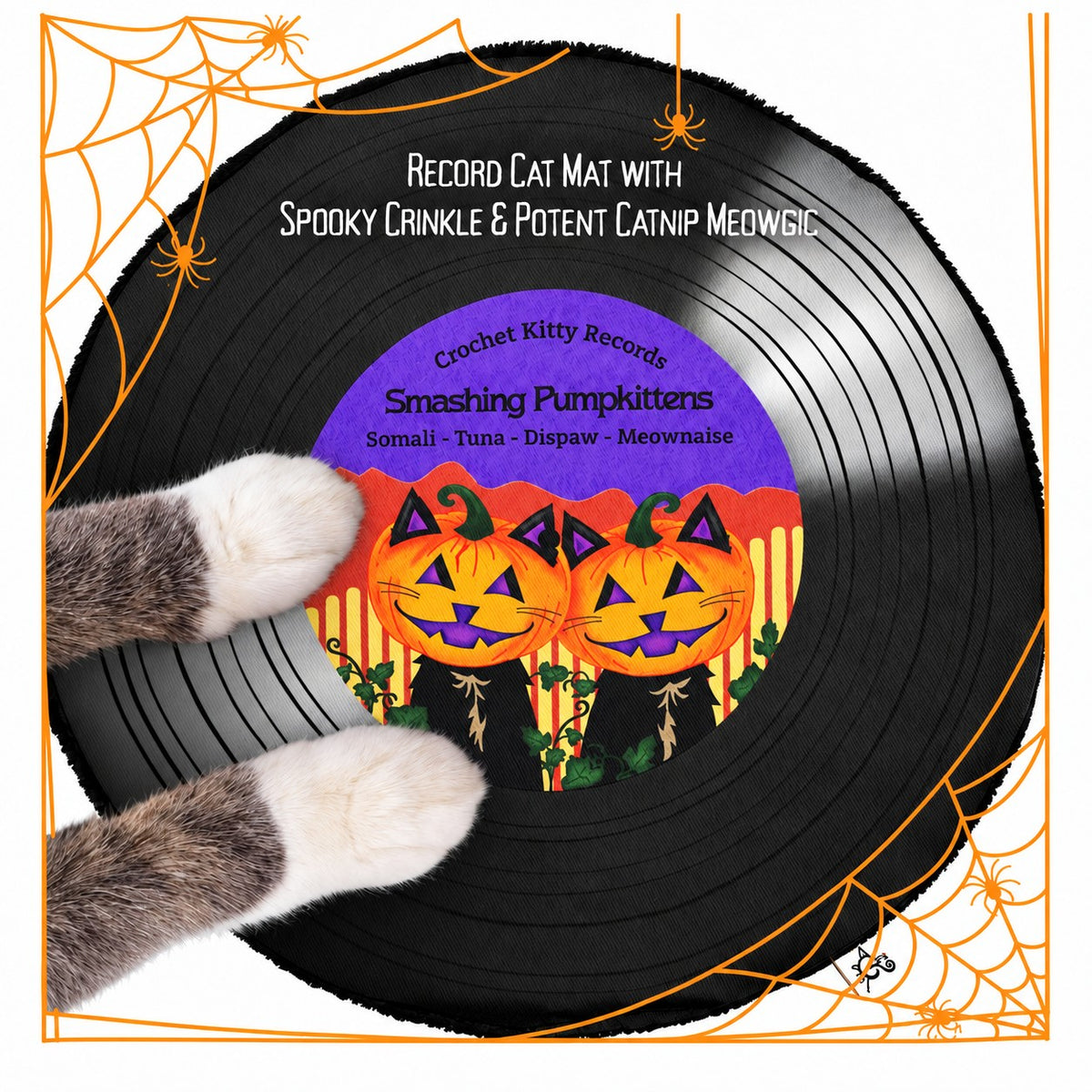 Crochet Kitty Halloween Record Mat - Smashing Pumpkittens
