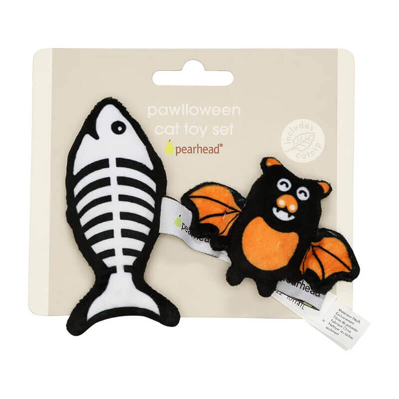 Pearhead Bat & Fish Skeleton Halloween Cat Toys