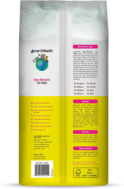 EarthBath Hypoallergenic Grooming Cat Wipes