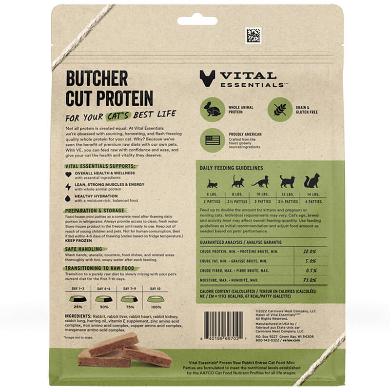 Vital Essentials Cat Frozen Raw Mini Patties Rabbit