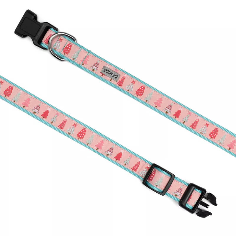 The Worthy Dog Collar Pink Holiday Trees
