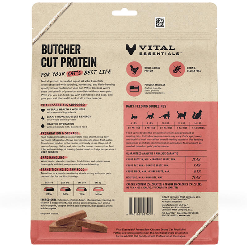 Vital Essentials Cat Frozen Raw Mini Patties Chicken