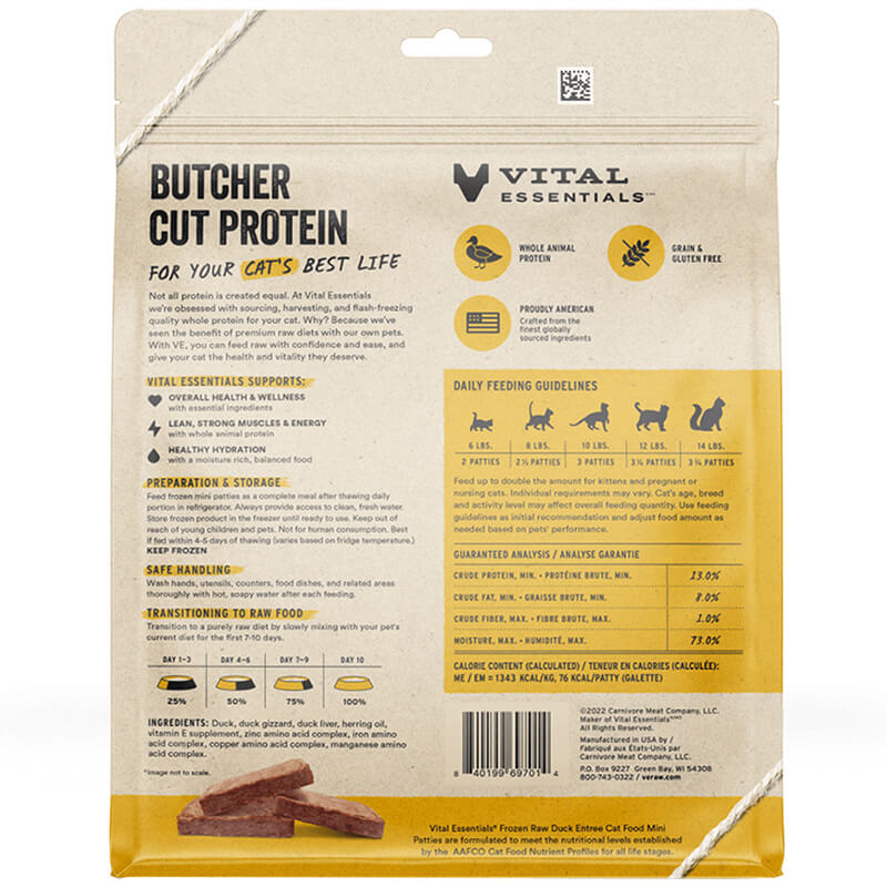 Vital Essentials Cat Frozen Raw Mini Patties Duck