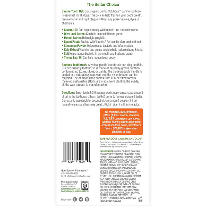 Pure and Natural Organic Tooth Gel and Bamboo Toothbrush for Large Dogs