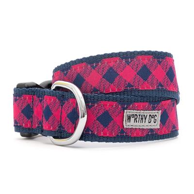 The Worthy Dog Collar Bias Buffalo Pink Plaid