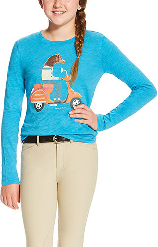 Ariat Girls Scootin Graphic Tee Barrier Blue