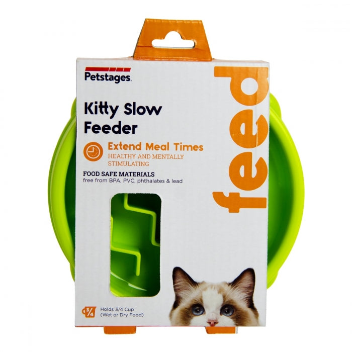 Petstages Kitty Slow Feeder Bowl Green