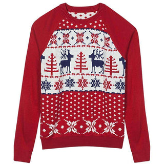 Blueberry Pet Vintage Reindeer Matching Family Christmas Sweater Red/Blue