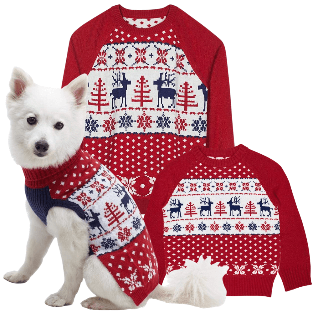 Blueberry Pet Vintage Reindeer Matching Family Christmas Sweater Red/Blue