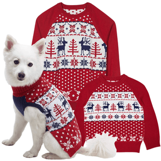 Blueberry Pet Vintage Reindeer Matching Family Christmas Sweater Red/Blue