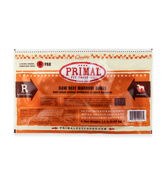 Primal Frozen Raw Beef Marrow Bones Pack