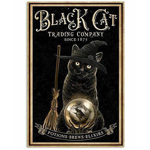 Halloween Tin Cat Signs Black Cat Trading