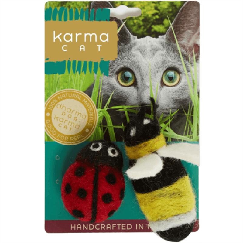 Karma Cat Lady Bug and Bee Wool Cat Toy 2-Pack