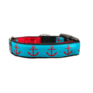 Mackenzie Red Anchors on Turquoise Collar