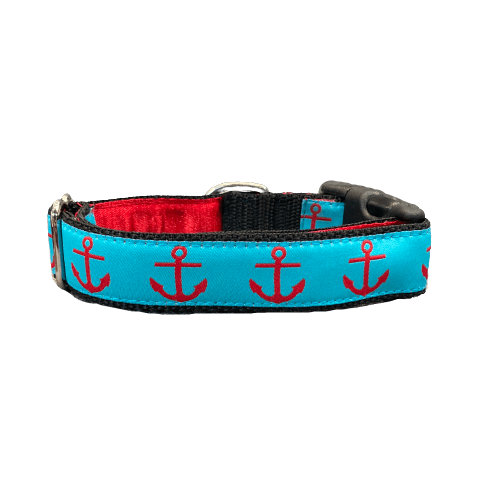 Mackenzie Red Anchors on Turquoise Collar