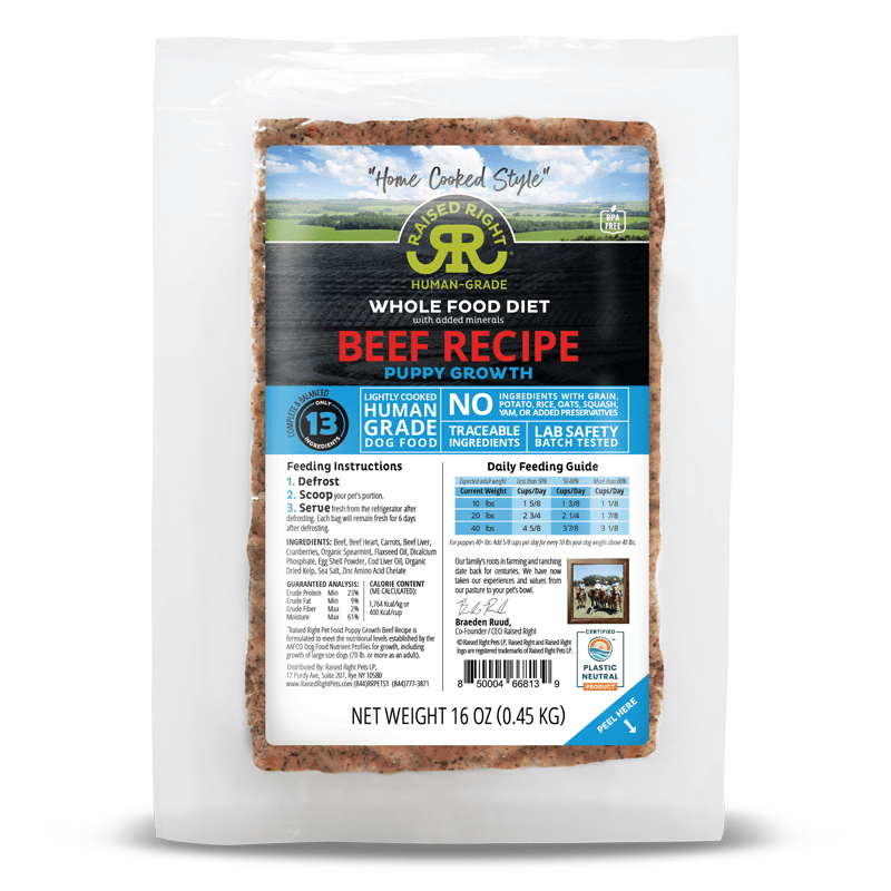 Raised Right Lightly Cooked Beef Puppy Growth Recipe