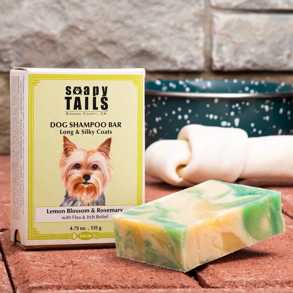 Soapy Tails Dog Shampoo Bar for Long Silky Coats - Lemon & Rosemary