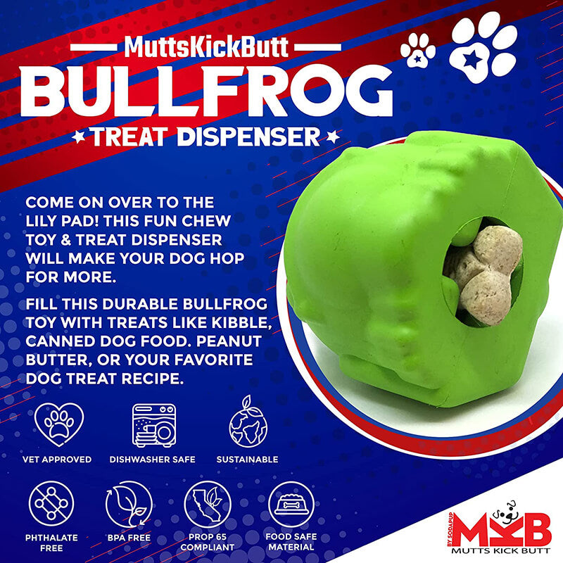Soda Pup Rubber Bull Frog Treat Dispensing Toy