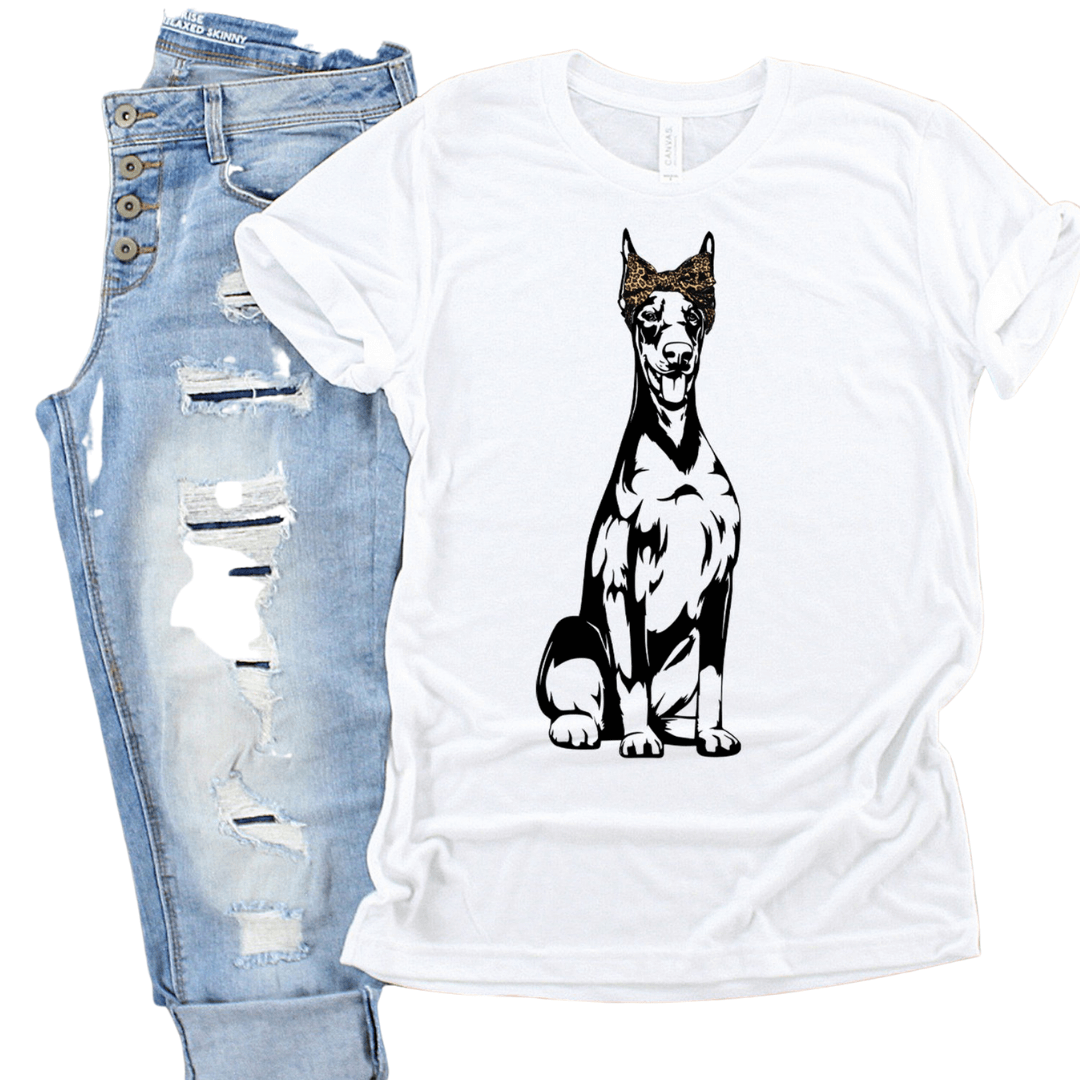 Squishy Faces Doberman Leopard Bow T-Shirt